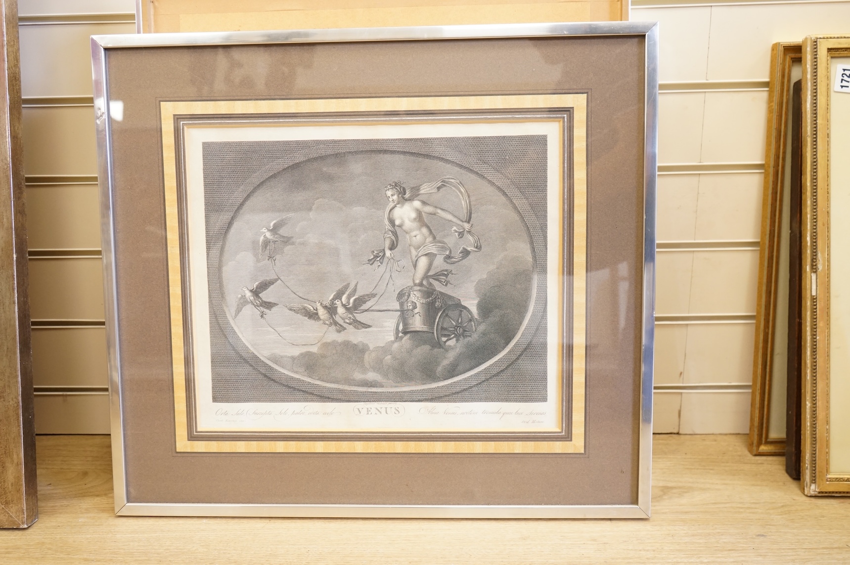 After Carlo Lasinio (Italian, 1759-1838), Roman gods to include, ‘Lunar’, ‘Jupiter’ and ‘Venus’, a set of seven engravings, each 23 x 40cm